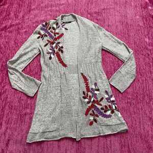 Nic + Zoe Embroidered Floral Open Front Cardigan Sweater Size Small